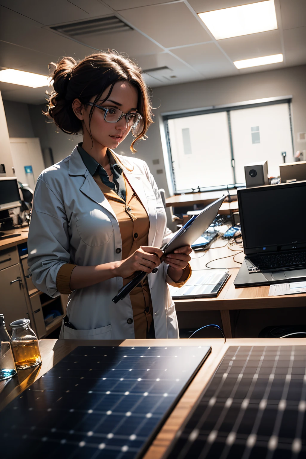 imagine two scientist in their lab working on renewable energy