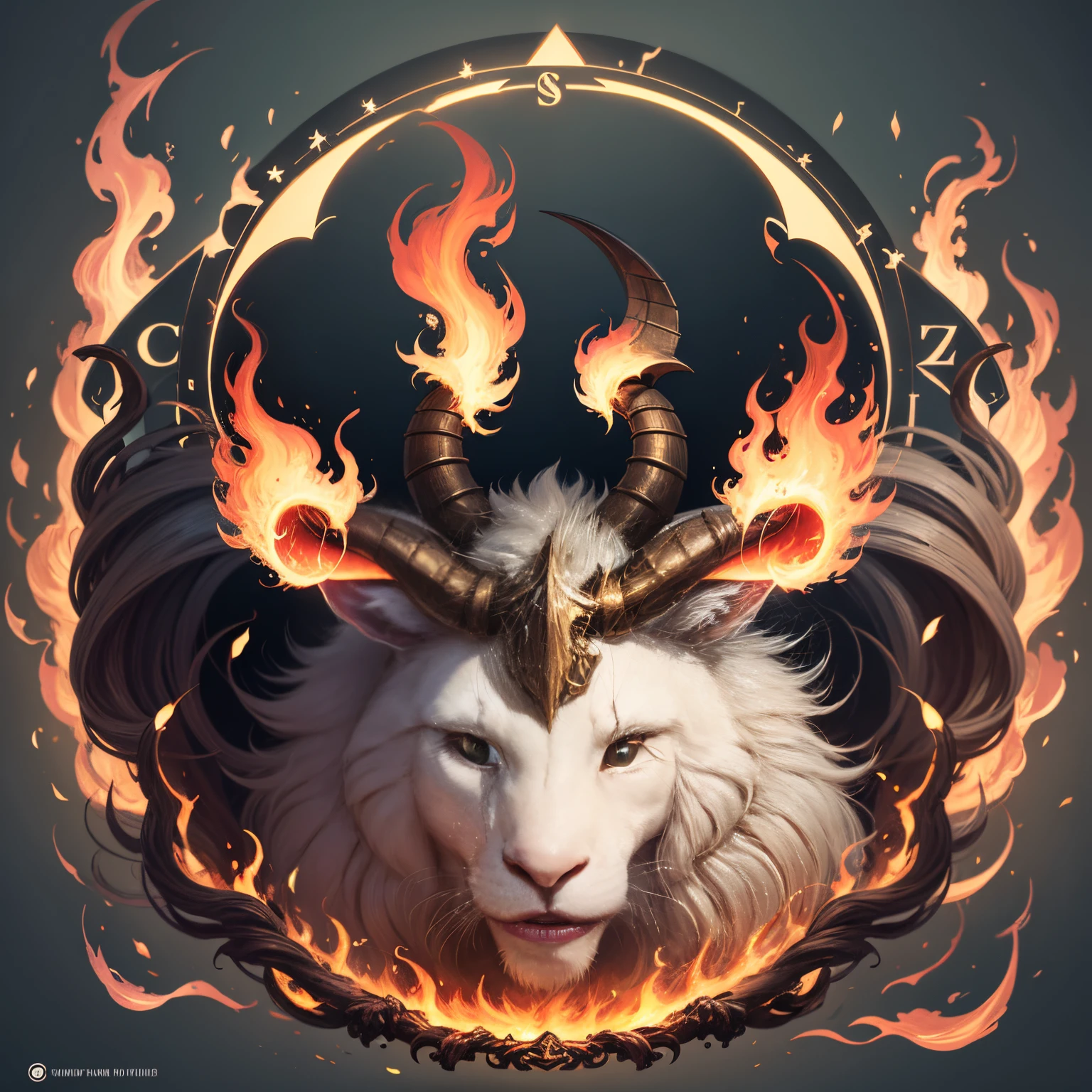 capricorn with fire inside a circle for logo --auto --s2