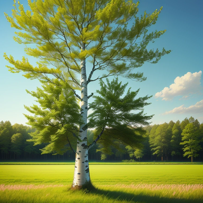 One birch tree in the field