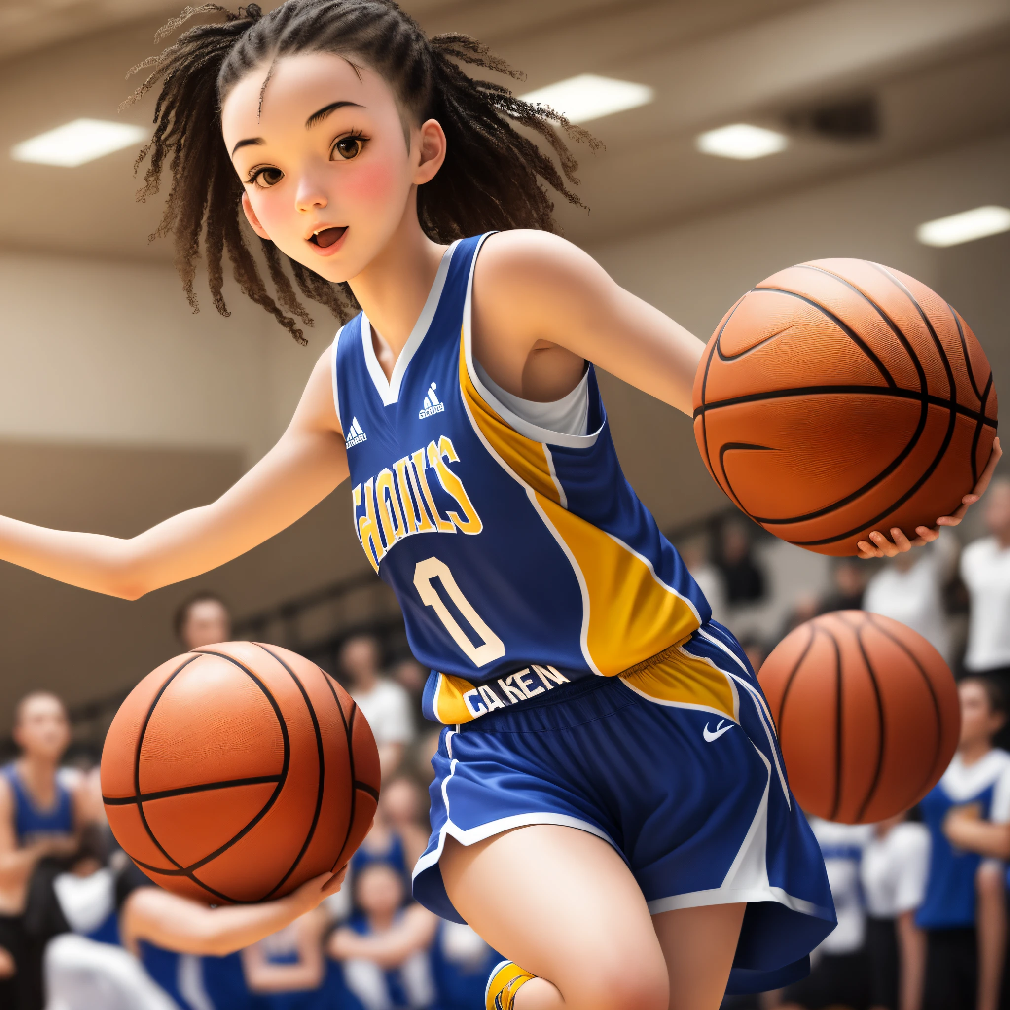 Basketball girl holding basketball