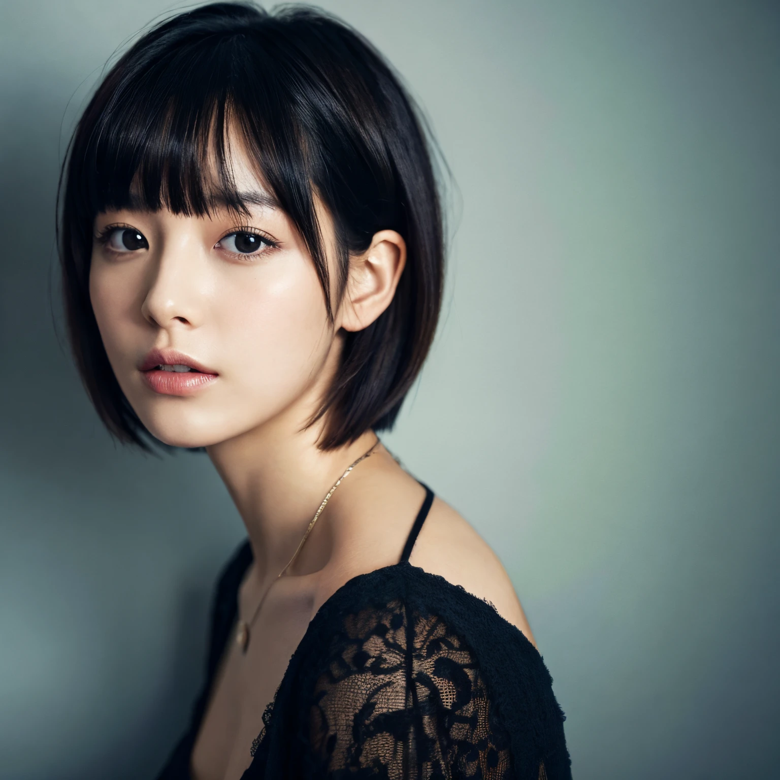 top-quality、masterpiece、A dark-haired、short cut hair、
