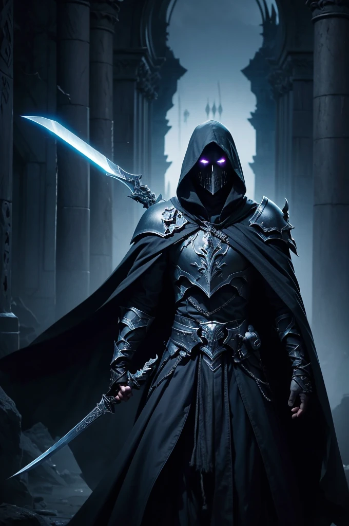 arafed image of a man with a sword and a cloak, dark hooded wraith, death knight, 4k fantasy art, dark cloaked necromancer, deathknight, 8k fantasy art, dark armor, dark warrior, king of time reaper, epic exquisite character art, 8 k hd wallpaperjpeg artifact