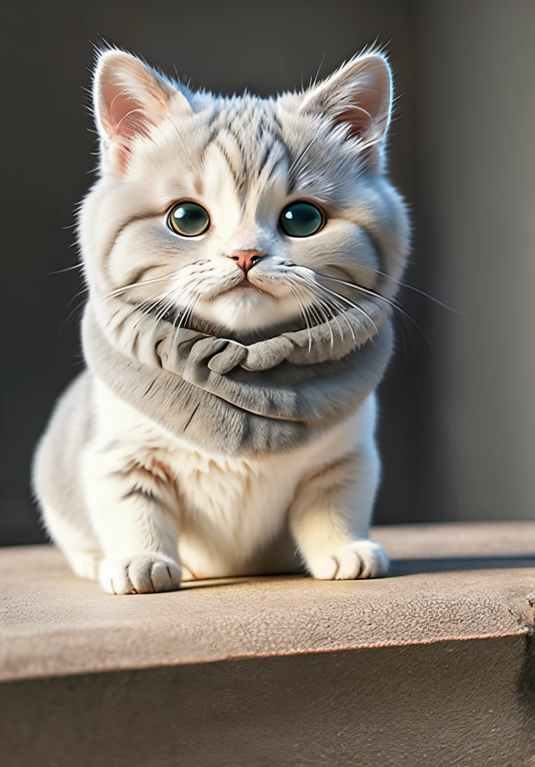 Adult grey and white cat on a castle