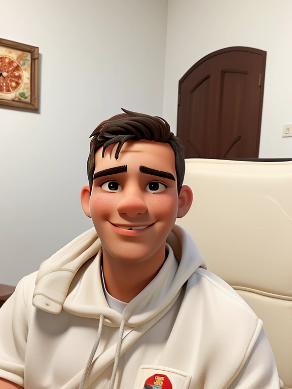 there is a man sitting in a chair with a pizza in his hand, frontal picture, david rios ferreira, andres rios, professional profile picture, mateus 9 5, around 1 , professional picture, caio santos, Henry Alvim Correa, 21 years old, alejandro, foto realista, victor maristane