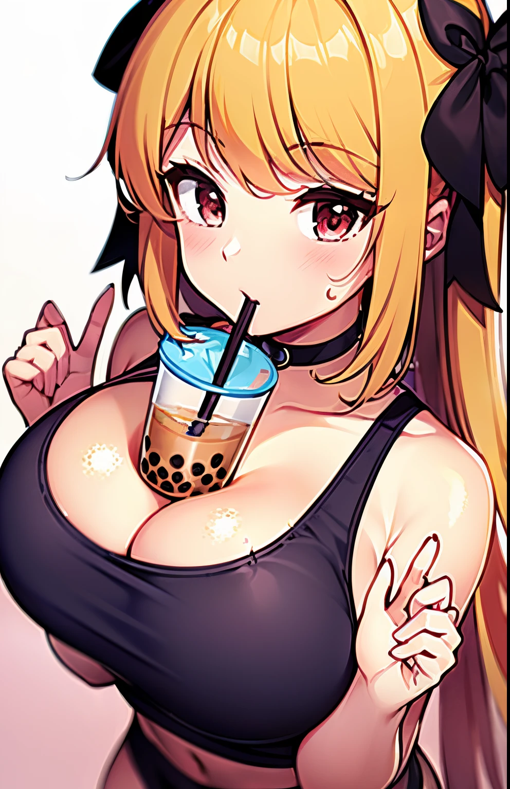 (tmasterpiece:1.4), (Best quality:1.4), anime, 1girl,delicated face，huge boob,Hands-Free_Bubble_Tea_Challenge,Bubble_Tea_Challenge,Bubble_Tea