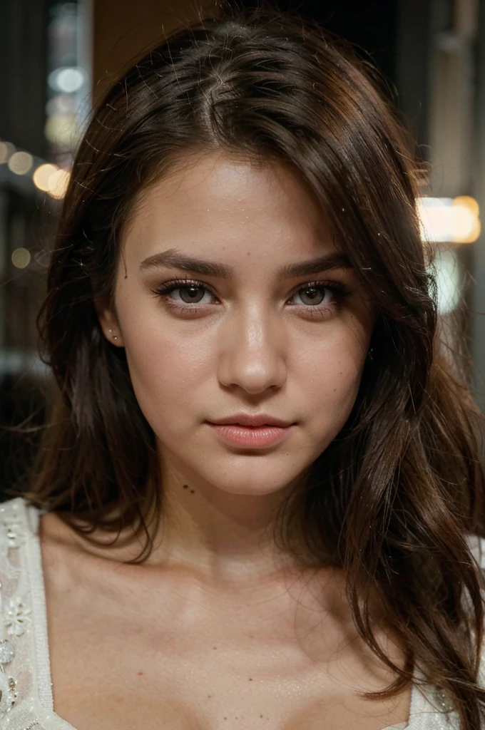 ((best quality)), ((Meisterwerk)), (Detailliert), Perfektes Gesicht, 1.1, Hochdetaillierte Gesichts- und Hautstruktur, Detaillierte Augen, brown eyes, brown colored eyes, cute makeup, Anastasia 24 year old russian in tokyo city at night, a lot of lights,