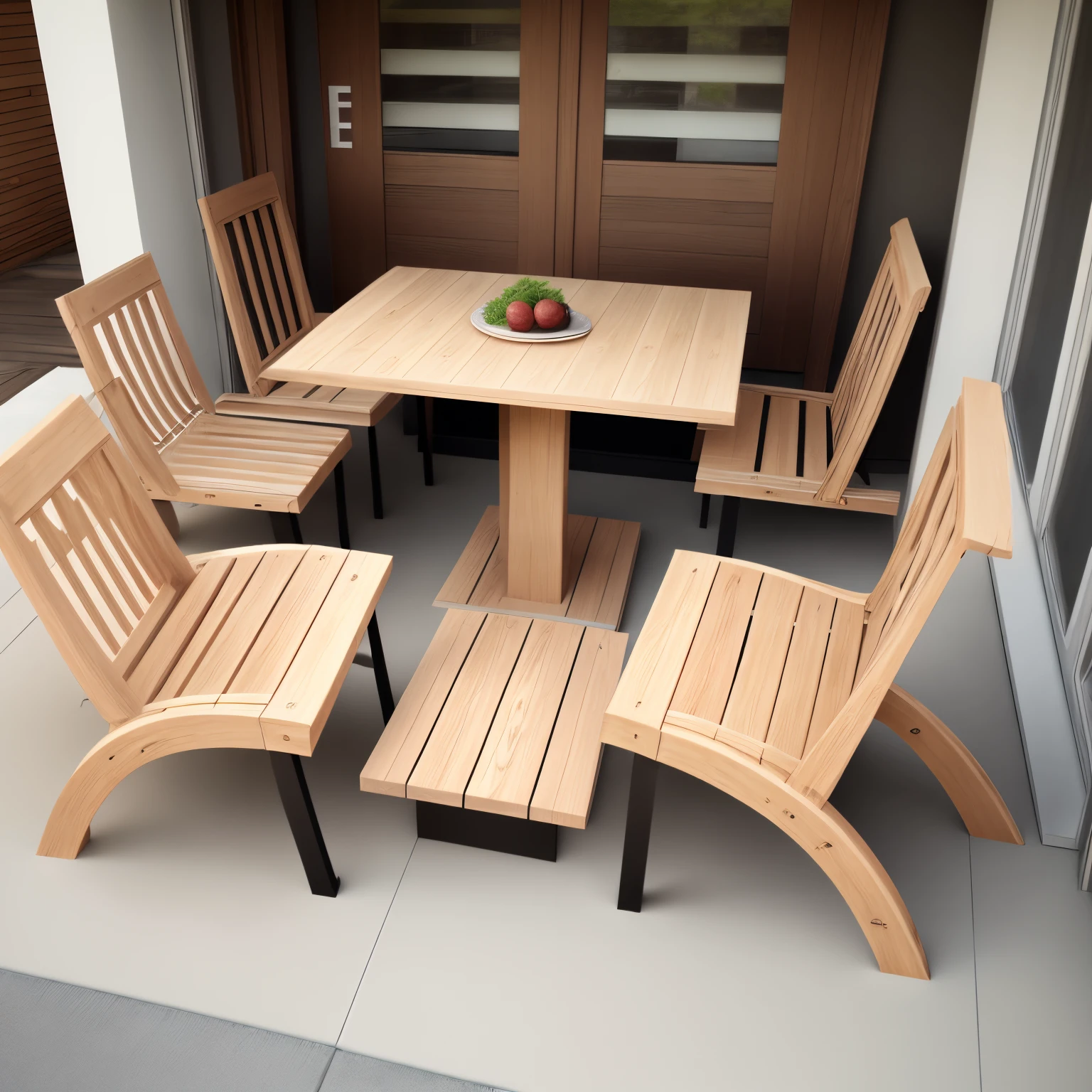 Modern patio chairs wooden with soft angles