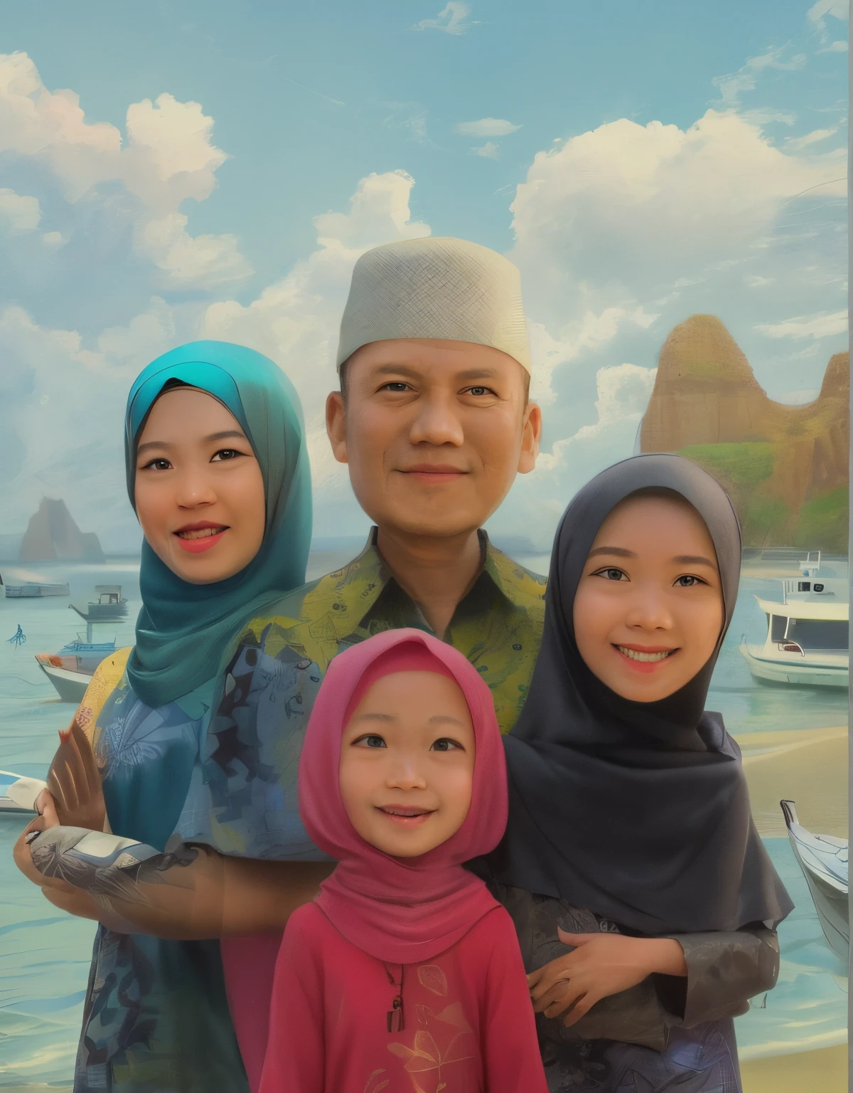 arafed family portrait of a man, woman, , and two other people, caricature illustration, in cartoon style, caricature style, potrait, realistic cartoon, cartoon art, an indonesian family portrait, happy family, caricature, digital art cartoon, family portrait, cartoon artstyle, family, cartoon style illustration, realistic portrait photo, style of cartoon, full protrait