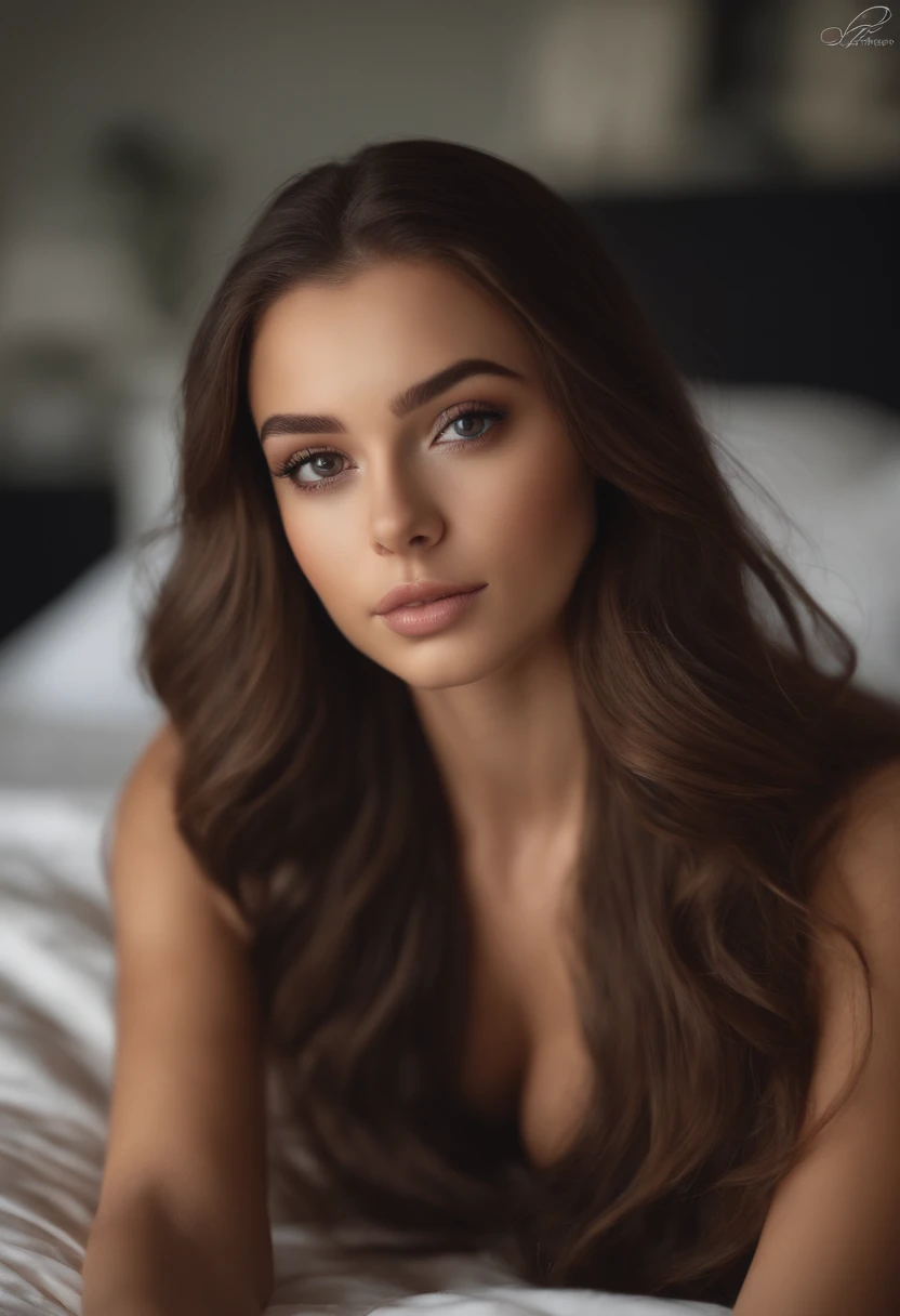 Alafed woman with white tank top and necklace, Sexy girl with brown eyes, Portrait Sophie Mudd, brown hair and large eyes, selfie of a young woman, bedroom eyes, Violet Myers, without makeup, Natural makeup, Looking directly at the camera, face with artgram, subtle makeup, Stunning full-body shots, Thai