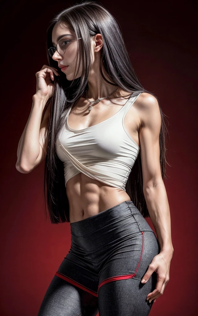 (8K, Masterpiece, RAW photo, Best quality, detail:1.3), (ultra realistic:1.4, scenary, 8K), Depth of field, Cinematic light, (ultra realistic face), (1 solo girl:1.7), (Beautiful and elegant Russian girl), ([tight miniskirt|tight leggings|tight skinny jeans|tight minidress|tight skinny minishorts], [red|white]:1.6), (skinny girl with glasses), (European face:1.3), (natural abs), (full body:1.5), ([tight minitop|tight jacket]:1.4), (small necklace, collarbone:1.1), ([long hair|short hair]:1.5), (ultra detailed skin:1.4), (soft mate fabric:1.3), ([frontal pose|side profile pose|back profile pose]:1.5), (face looking at viewer:1.5), (perfect hands:1.4), (perfect anatomy:1.6), ([black hair|blonde hair]:1.4), (Straight with Face-Framing Layers  hair:1.5)