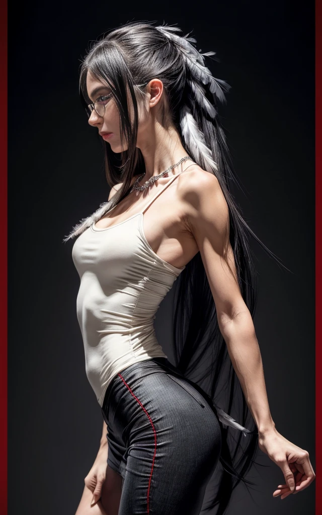 (8K, Masterpiece, RAW photo, Best quality, detail:1.3), (ultra realistic:1.4, scenary, 8K), Depth of field, Cinematic light, (ultra realistic face), (1 solo girl:1.7), (Beautiful and elegant Russian girl), ([tight miniskirt|tight leggings|tight skinny jeans|tight minidress|tight skinny minishorts], [red|white]:1.6), (skinny girl with glasses), (European face:1.3), (natural abs), (full body:1.5), ([tight minitop|tight jacket]:1.4), (small necklace, collarbone:1.1), ([long hair|short hair]:1.5), (ultra detailed skin:1.4), (soft mate fabric:1.3), ([frontal pose|side profile pose|back profile pose]:1.5), (face looking at viewer:1.5), (perfect hands:1.5), (perfect anatomy:1.6), ([black hair|blonde hair]:1.4), (Straight with Feathered Ends hair:1.5)