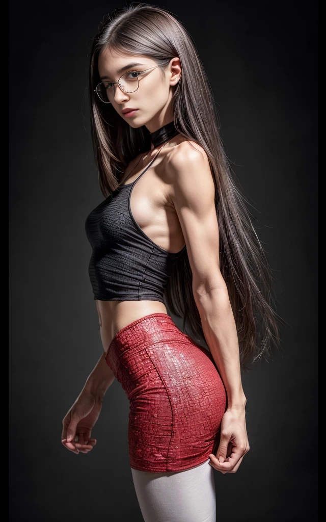 (8K, Masterpiece, RAW photo, Best quality, detail:1.3), (ultra realistic:1.4, scenary, 8K), Depth of field, Cinematic light, (ultra realistic face), (1 solo girl:1.7), (Beautiful and elegant Russian girl), ([tight miniskirt|tight leggings|tight skinny jeans|tight minidress|tight skinny minishorts], [red|white]:1.6), (skinny girl with glasses), (European face:1.3), (natural abs), (full body:1.5), ([tight minitop|tight jacket]:1.4), (small necklace, collarbone:1.1), ([long hair|short hair]:1.5), (ultra detailed skin:1.4), (soft mate fabric:1.3), ([frontal pose|side profile pose|back profile pose]:1.5), (face looking at viewer:1.5), (perfect hands:1.5), (perfect anatomy:1.6), ([black hair|blonde hair]:1.4), (Textured Crop hair:1.5)