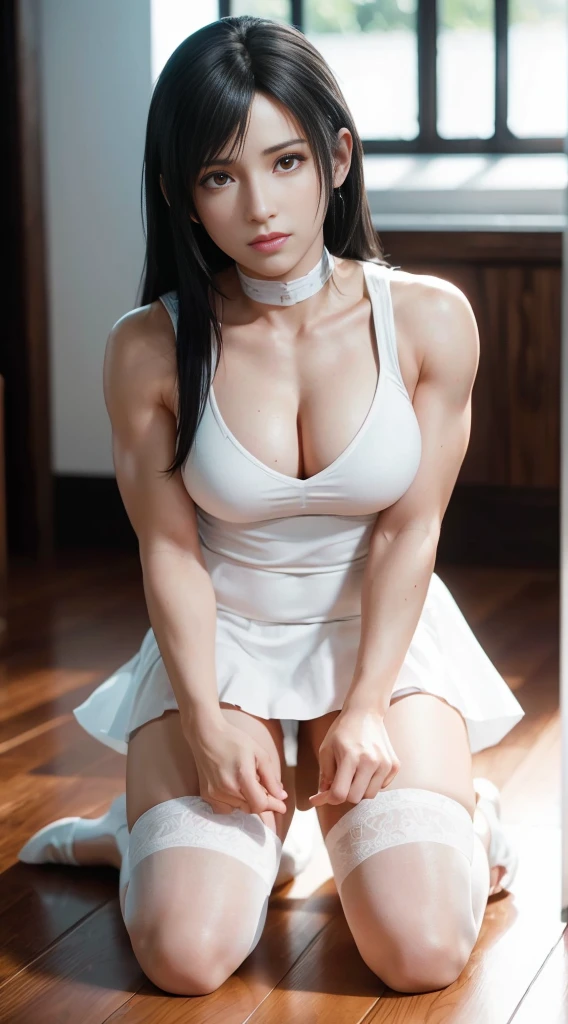 (best quality,ultra-detalhado),(Realistic:1.37),Tifa Lockhart,Rosto bonito e detalhado, expression serious, textura ultra realista, rosto delicado, Fit physique