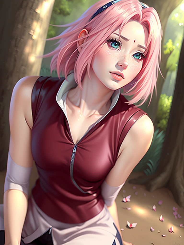 Sakura beautiful and tall short hair anime super realistic and well detailed