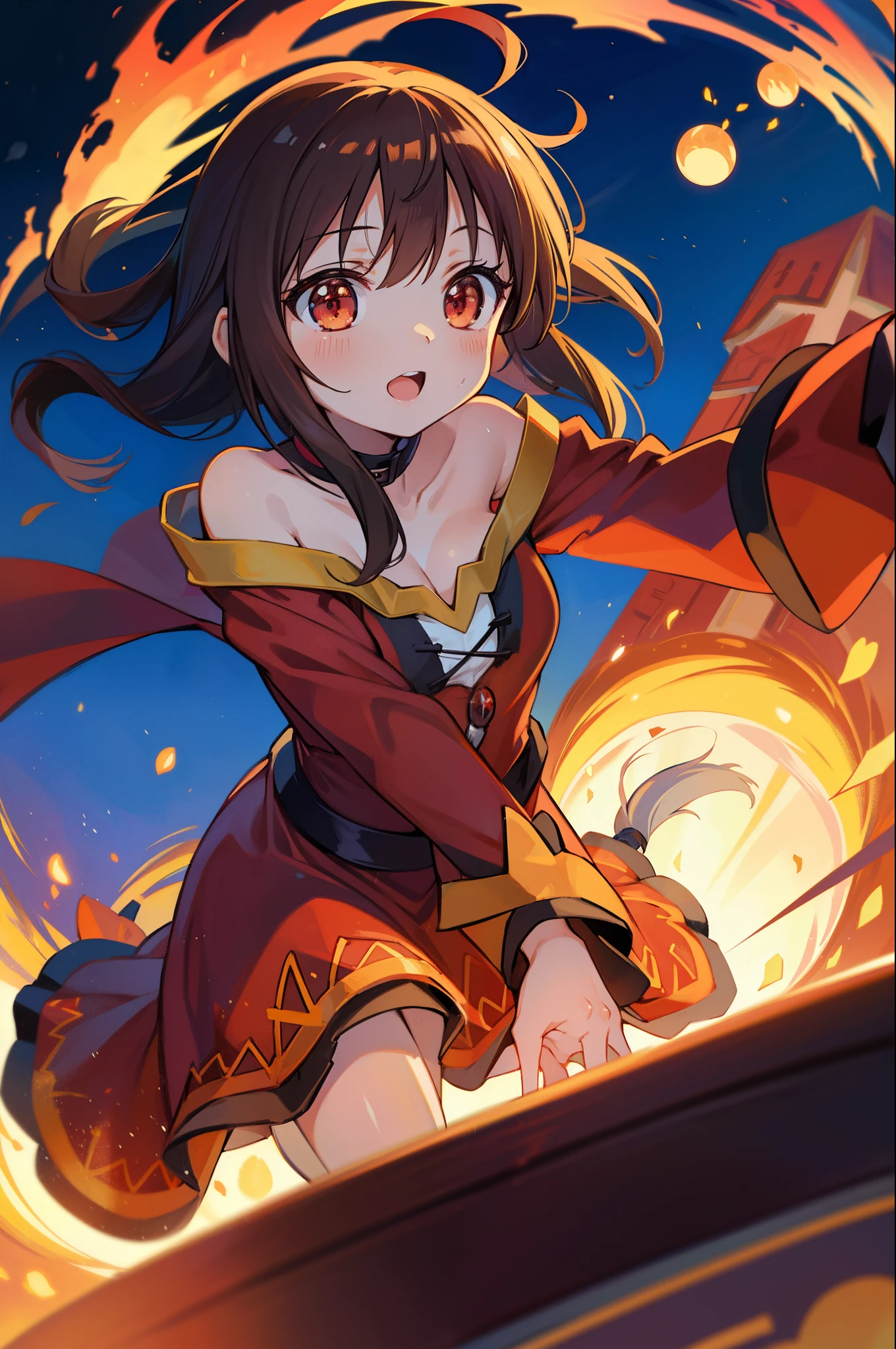 NSFW、Masterpiece、Detailed、Casting Magic, explosion, whole body, Are standing, boots, Megumin, Megumindef、Black Panties、(((Love juice)))