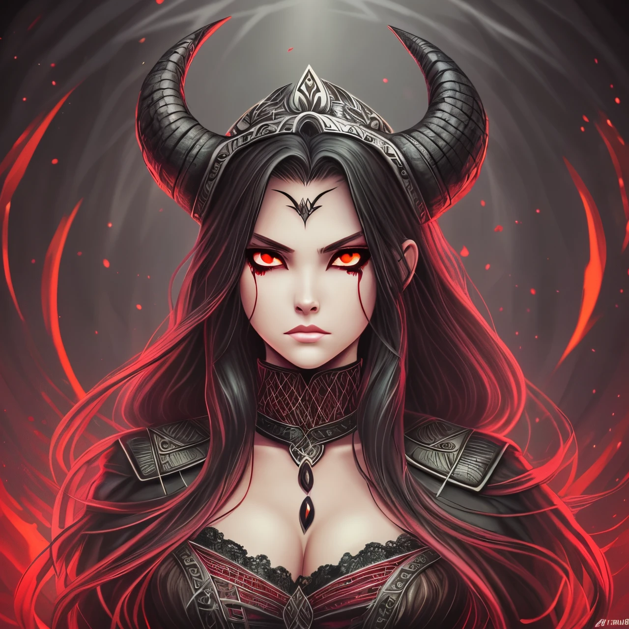 beautiful, masterpiece, best quality, in the style of nicola samori, an elegant demon woman, hauntingly abstract, shifting textures, grayscale, photorealism, high resolution, RageStyle, drawn on parchment with black and red charcoals, symmetry, cowboy shot, vignette