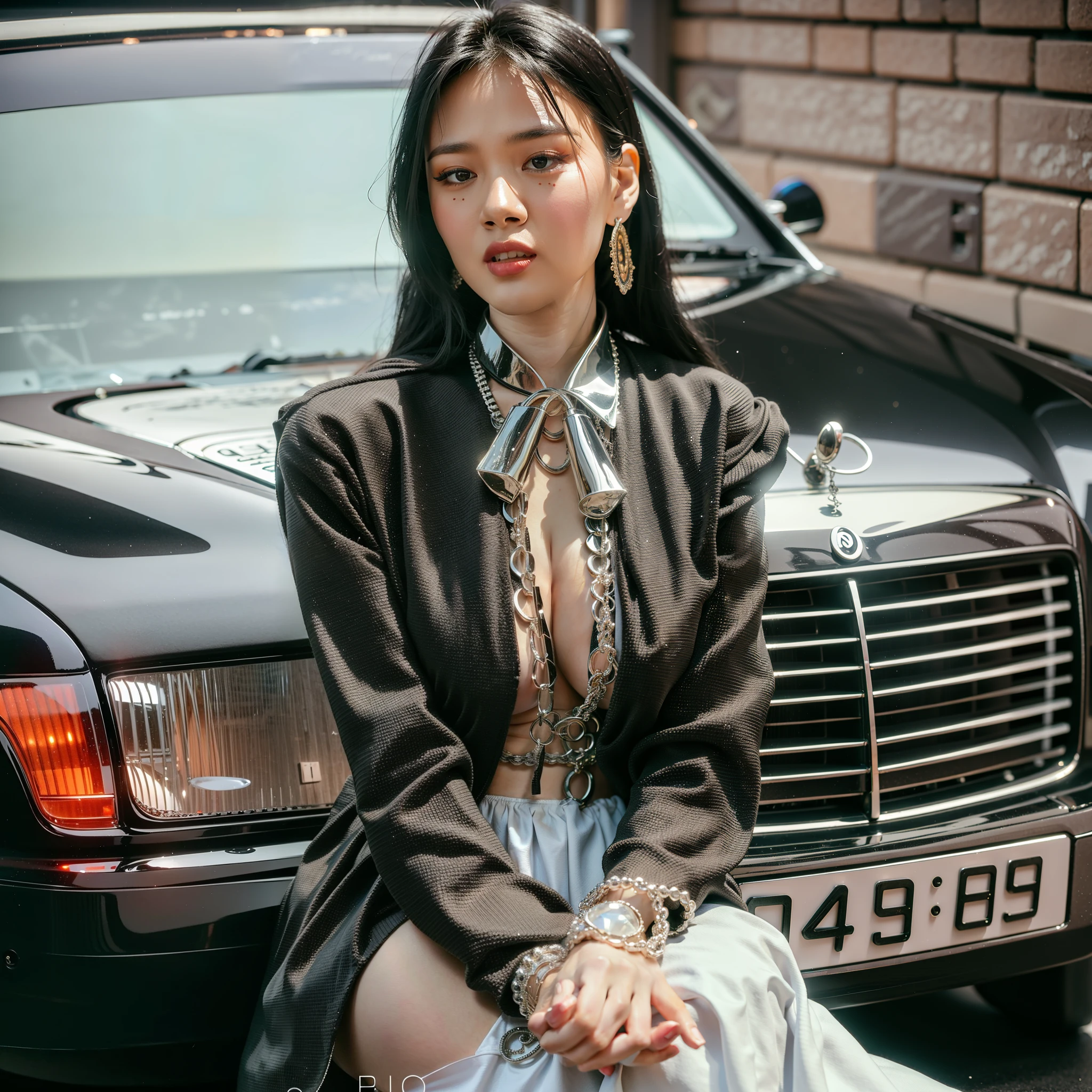 BIBI,1girl, solo, skinny, black hair, looking at viewer, dress, jewelry, gradient hair, outdoors, hyper realistic, lifelike texture, RAW, (best quality, masterpiece:1.2), (intricate details:1.3), (photo-realistic:1.3), ultra detailed, realistic skin texture, extremely detailed,(full body shot:1.5), smiling