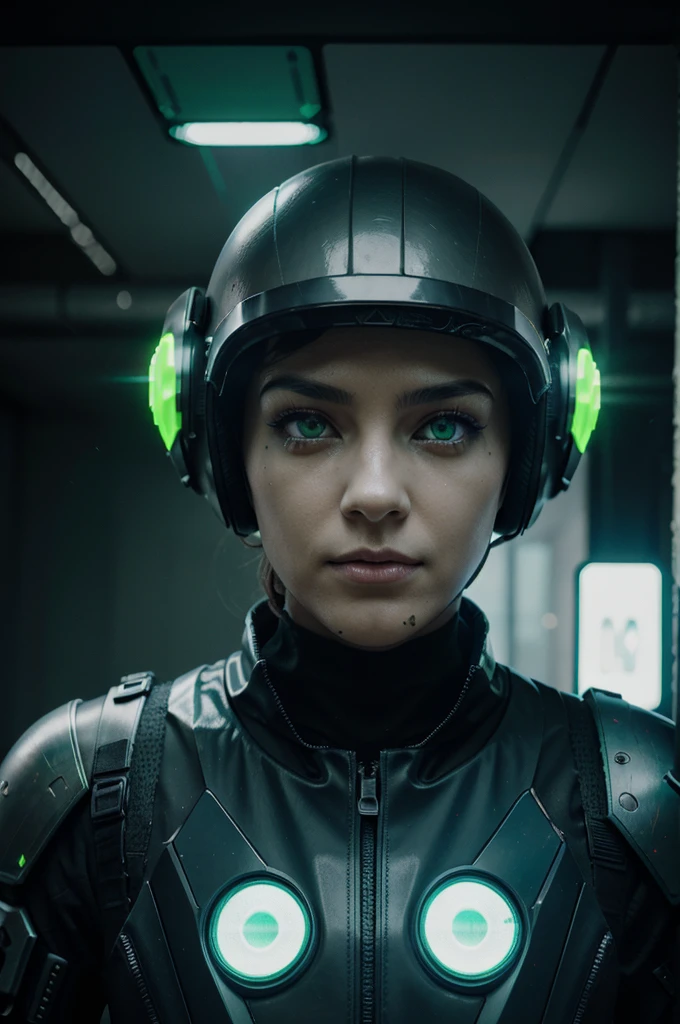 a close up of a person wearing a helmet with glowing green eyes, futuristic clothing and helmet, cyberpunk helmet, cyberpunk suit, cyberpunk techwear, glowing eyes in helmet, cyberpunk wearing, cyberpunk armor, cyberpunk knight, futuristic techwear, cyberpunk))), neon armor, has cyberpunk style, intricate high tech helmet, neon operator, tech helmet, with futuristic gear and helmet