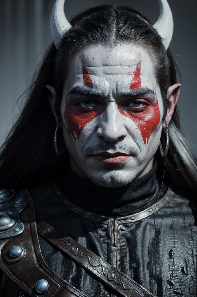 painting of a man with a white face and red and blue paint on his face, an ultrafine detailed painting by Kerembeyit, Artstation contest winner, fantasy art, warcraft artwork, world of warcraft art, blizzard warcraft artwork, from warcraft, highly detailed fantasy art, world of warcraft art style, portrait of an orc, portrait of an orc warrior