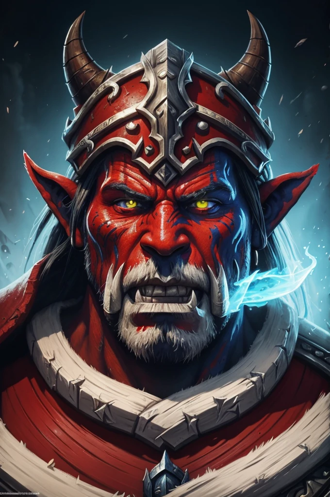 painting of a man with a white face and red and blue paint on his face, warcraft artwork, world of warcraft art, from warcraft, blizzard warcraft artwork, highly detailed fantasy art, world of warcraft art style, portrait of an orc, portrait of an orc warrior, orc themed, world of warcraft splash art, world of warcraft concept art, wow 4 k detail fantasy