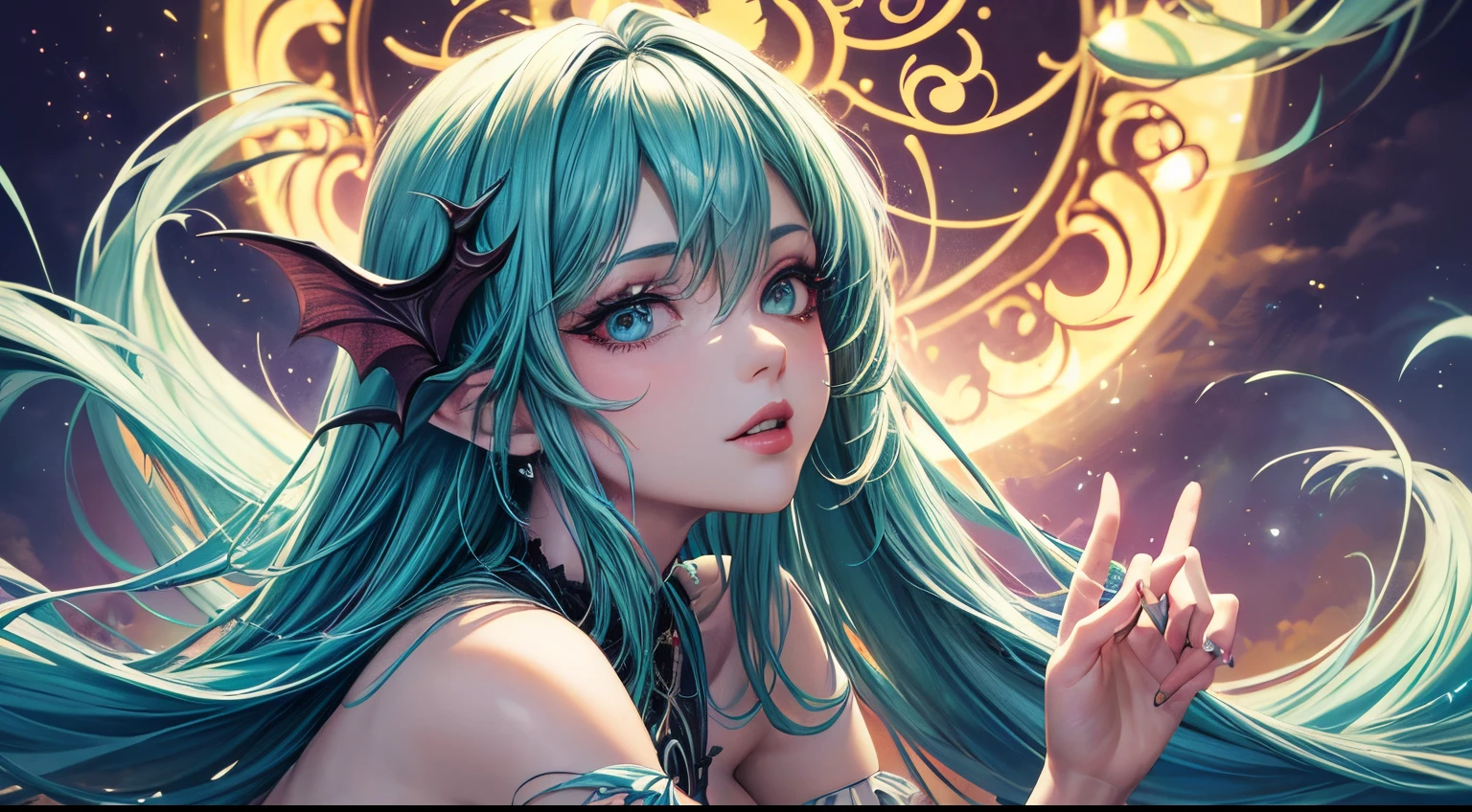 morrigan aensland, succubus, (redes de pesca na altura da coxa:1.1), seductiveexpression, (cabelos verdes com franja reta), (asas de morcego), (belos olhos detalhados, beautiful detailed lips), (chifres deasa de morcego), (corpo voluptuoso), (atmosfera escura), (pose sensual), (soft lighting), (roupa provocante), (fantasia sombria), (fundo exuberante), (alta resolução, 4k), (vivid colors), (dramatic lighting), (curvas elegantes), (Charme sinistro), (erotic tones), (beleza sedutora), (temptation), (Detalhes requintados), (mytical creature), (aura sedutora), (olhar cativante), (Cabelos exuberantes), (Mysterious allure), (vibe sobrenatural), (sensual presence), (Charismatic femininity), (silhueta encantadora), (energia sedutora), (ambiente escuro), (Charme da fantasia), (mystical seducer), (carisma intenso), (fascinating fascination), (figura hipnotizante), (enchanting elegance), (magnetic grace), (peitos enormes), (olhos amarelos brilhantes)