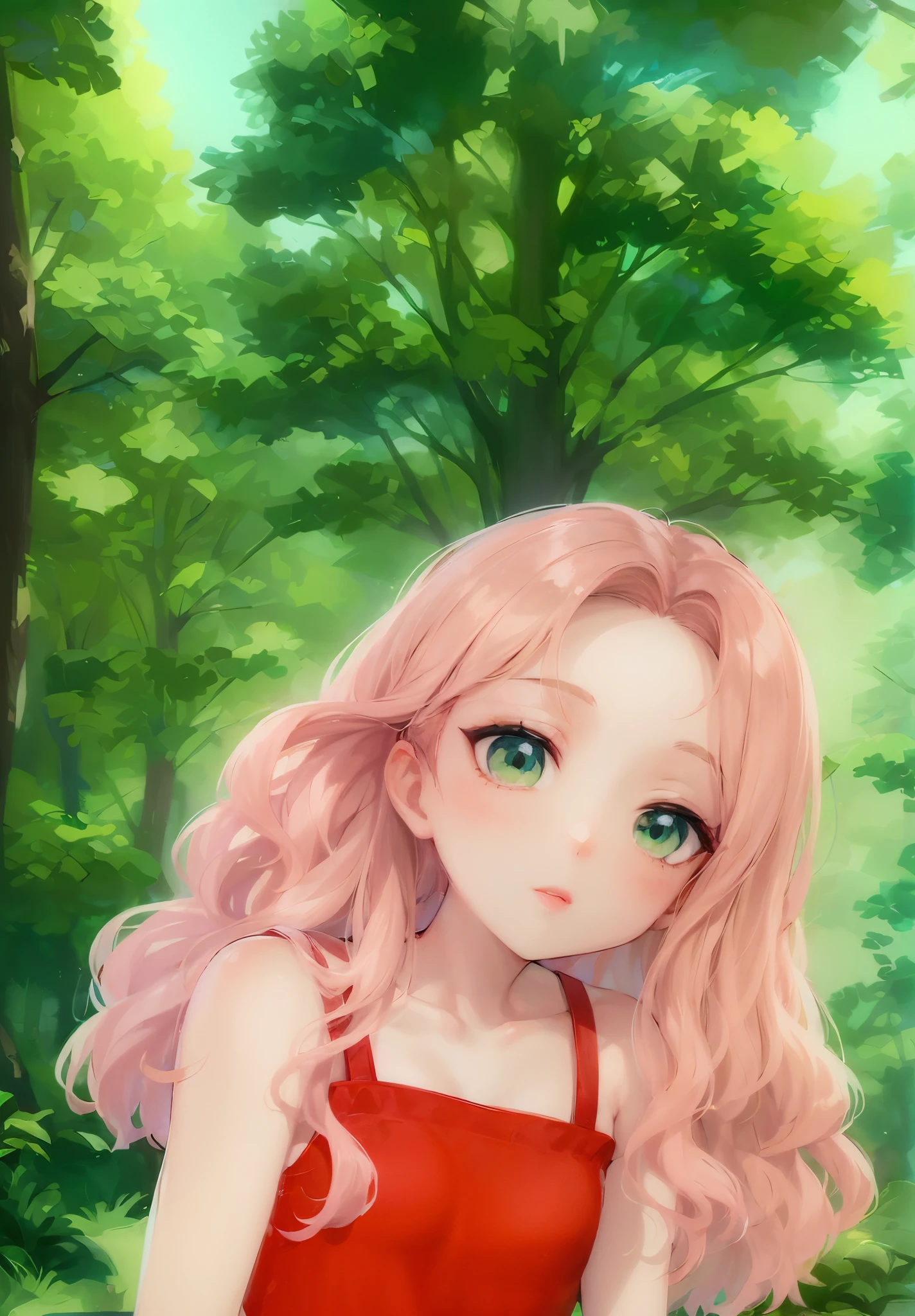 um close up de uma garota de desenho animado com cabelo rosa longo, feito com anime painter studio, bonito rosto de anime natural, cabelo rosa encaracolado, anime estilizado, estilo anime semi-realista, estilo de arte de anime, em estilo anime, anime estilizado, pintado em anime painter studio, estilo anime, estilo anime bonito, meu vestido queridinho anime, Estilo anime bonito, estilo realismo anime