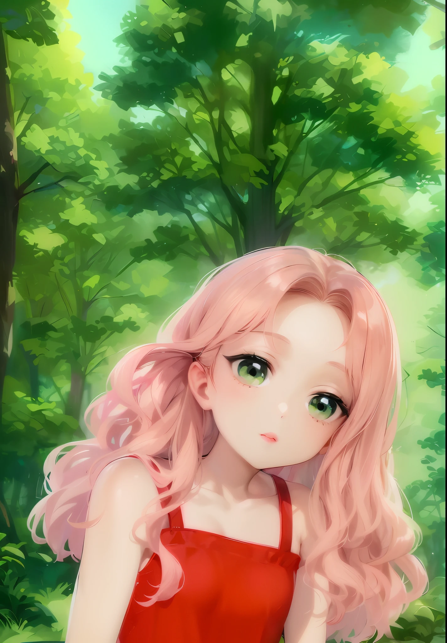 um close up de uma garota de desenho animado com cabelo rosa longo, feito com anime painter studio, bonito rosto de anime natural, cabelo rosa encaracolado, anime estilizado, estilo anime semi-realista, estilo de arte de anime, em estilo anime, anime estilizado, pintado em anime painter studio, estilo anime, estilo anime bonito, meu vestido queridinho anime, Estilo anime bonito, estilo realismo anime