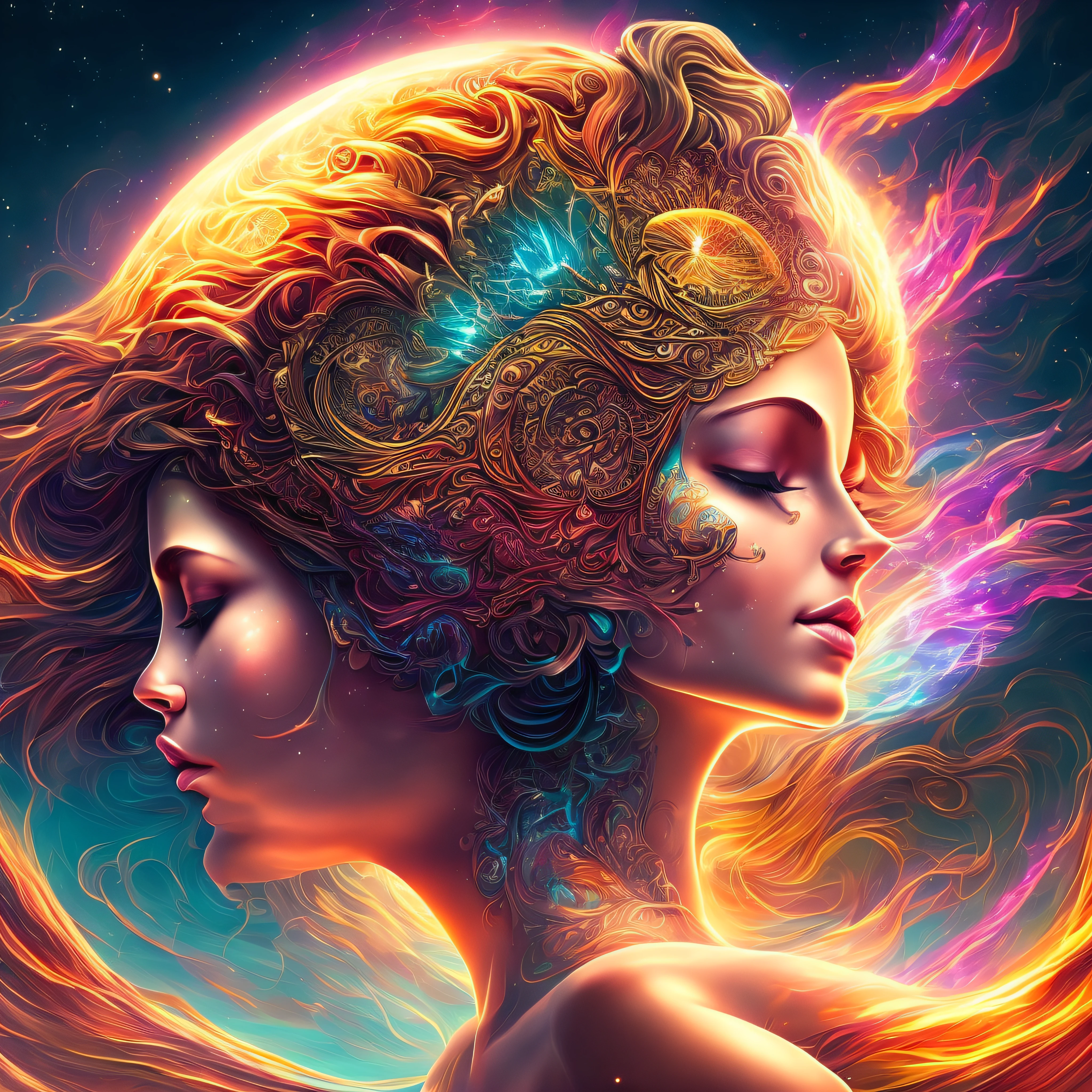 Plunge into the ether flowing with the eternal soul through the vibrations of love, Everything is connected, Flowing energy, spiritual, divine, Dreams, cosmic, concept-art, Blowing the mind, Female beauty, god, Pineal gland, dreamlikeart