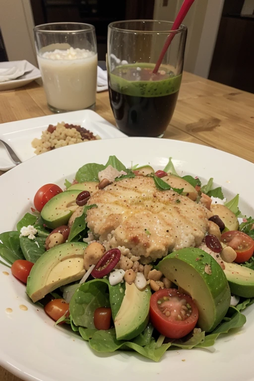 ((La mejor calidad)), ((Obra maestra)), (Detallado), salad with tomatoes, healthy food, avocado