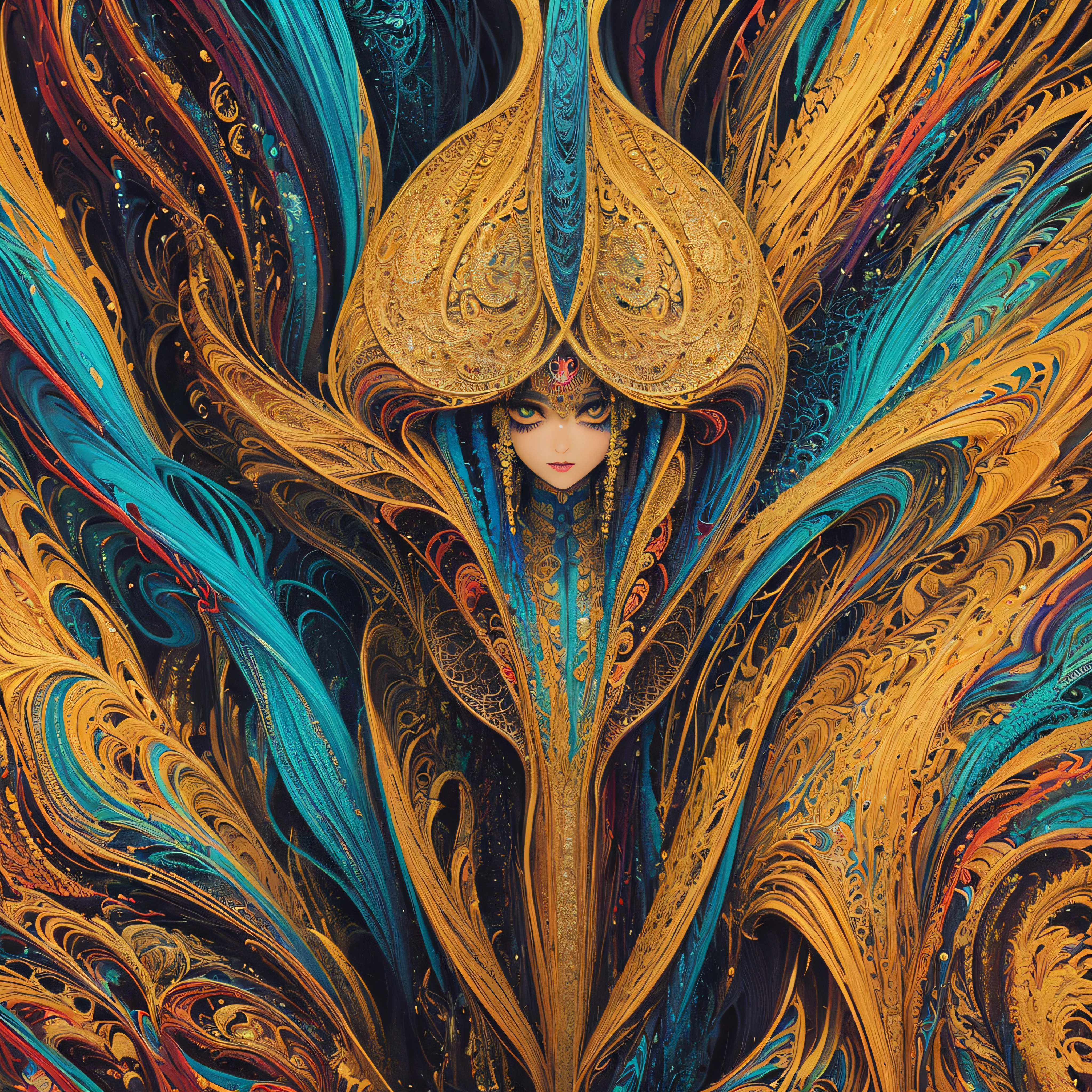 (masterpiece, top quality, best quality, official art, beautiful and aesthetic:1.2), (1girl:1.3), extremely detailed,(fractal art:1.2),colorful,highest detailed,(zentangle:1.2), (dynamic pose), (abstract background:1.5), (treditional dress:1.2), (shiny skin), (many colors:1.4), upper body