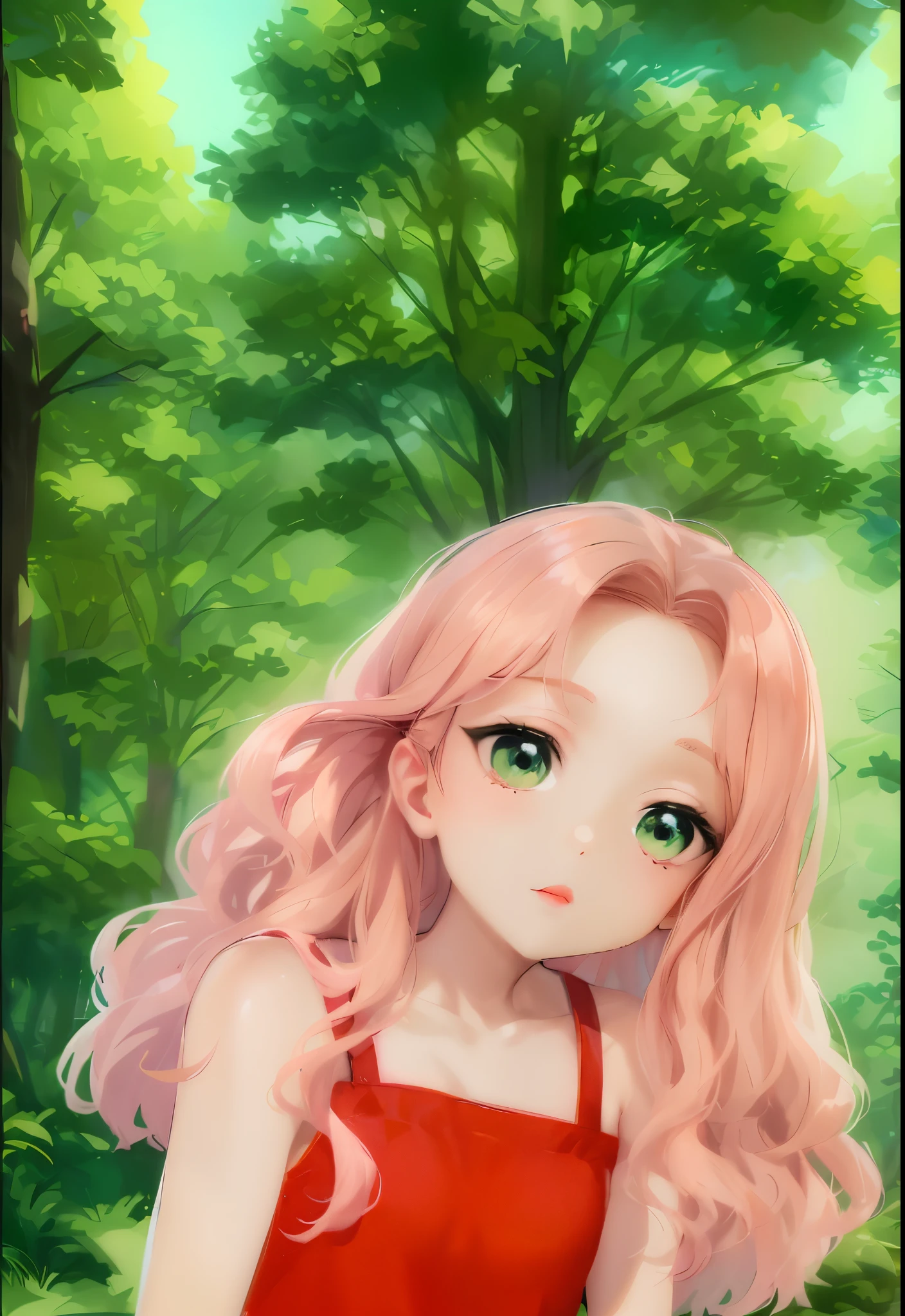 um close up de uma garota de desenho animado com cabelo rosa longo, feito com anime painter studio, bonito rosto de anime natural, cabelo rosa encaracolado, anime estilizado, estilo anime semi-realista, estilo de arte de anime, em estilo anime, anime estilizado, pintado em anime painter studio, estilo anime, estilo anime bonito, meu vestido queridinho anime, Estilo anime bonito, estilo realismo anime