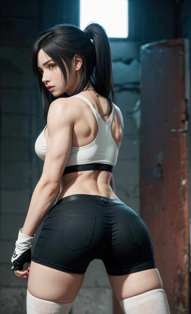 (best quality,ultra-detalhado),(Realistic:1.37),Tifa Lockhart,Rosto bonito e detalhado, expression serious, textura ultra realista, rosto delicado, corpo delicado, Fit physique