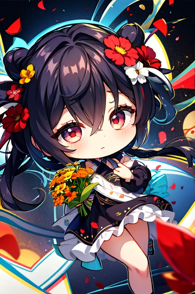 (Chibi: 1.3), Feliz, (holding a bouquet), corpo inteiro,