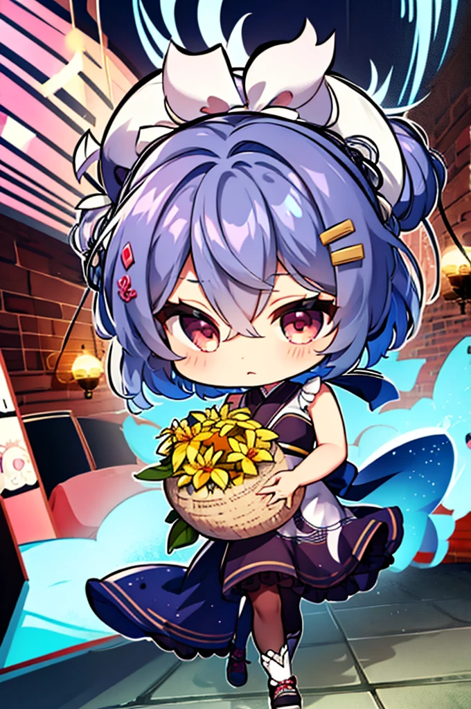 (Chibi: 1.3), Feliz, (holding a bouquet), corpo inteiro,