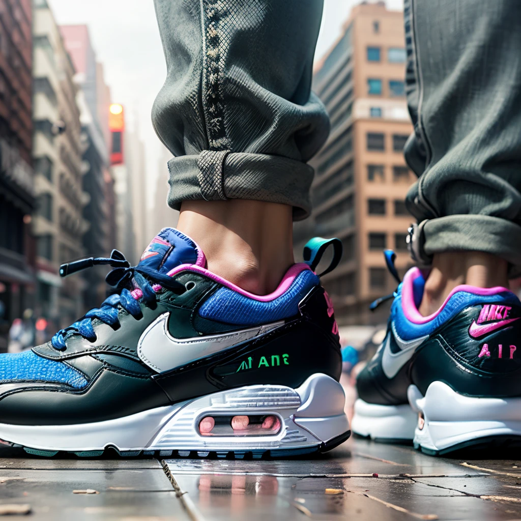 create a cool vivid picture or nike air maxes in the background should be a hustling new york street --auto --s2