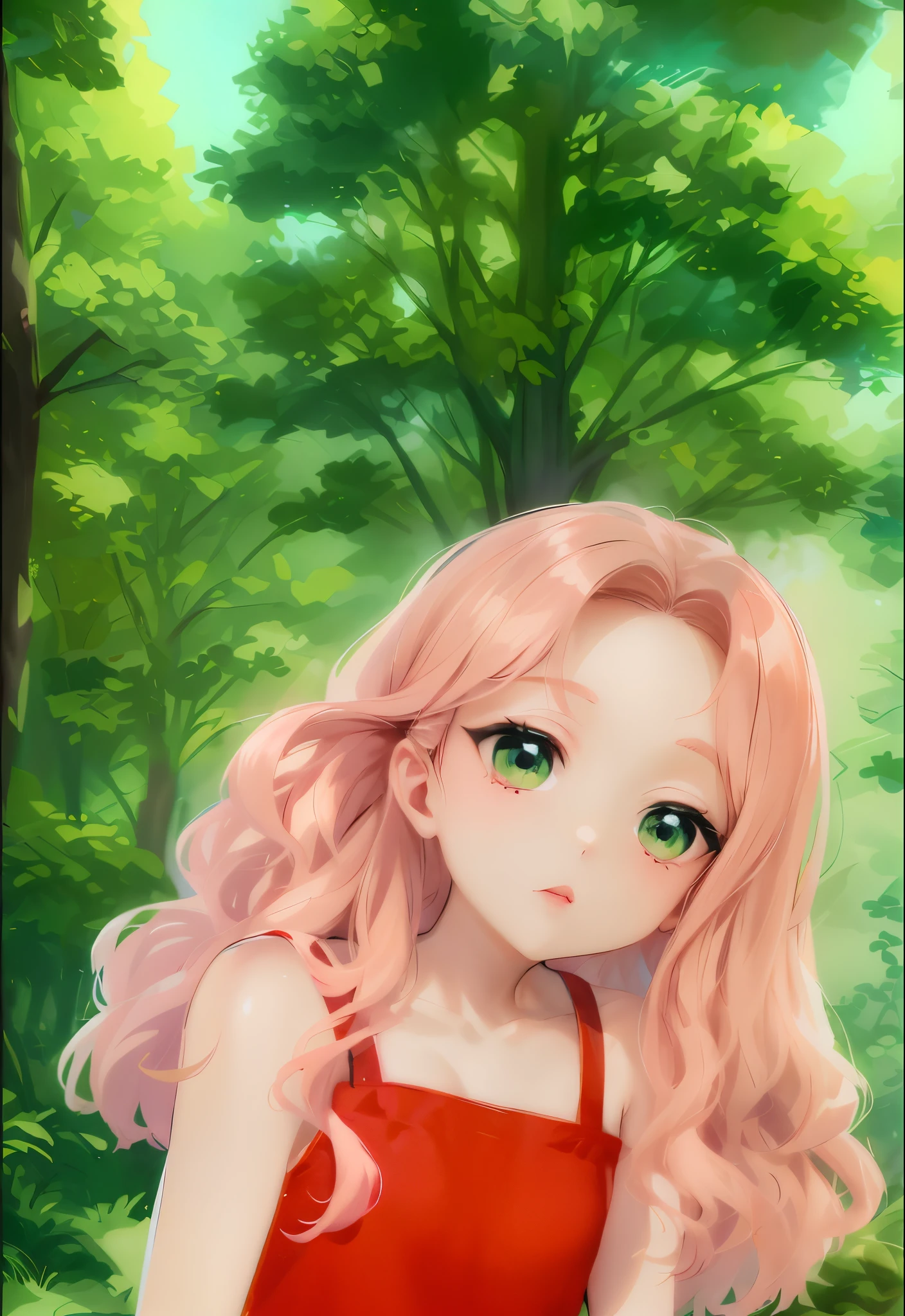 um close up de uma garota de desenho animado com cabelo rosa longo, feito com anime painter studio, bonito rosto de anime natural, cabelo rosa encaracolado, anime estilizado, estilo anime semi-realista, estilo de arte de anime, em estilo anime, anime estilizado, pintado em anime painter studio, estilo anime, estilo anime bonito, meu vestido queridinho anime, Estilo anime bonito, estilo realismo anime