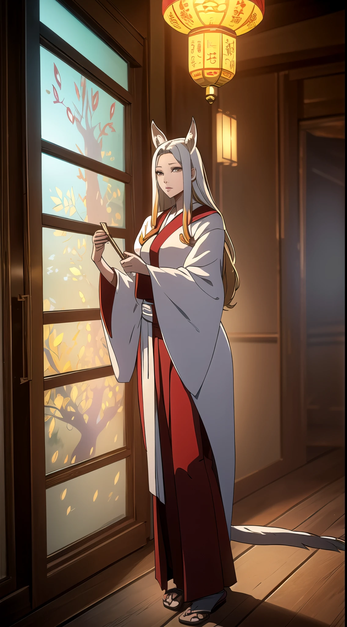 (One Person), (Masterpiece, Best Quality), (A Gorgeous 36 Years Old Korean Gumiho Herbalist), (Nine-Tailed Fox Ears and Tail), (Golden Fox Eyes), (Fair Skin), (Wearing Red Traditional Herbalist Robe), (Hidden Apothecary in Chinatown), (Dynamic Pose), Centered, (Half Body Shot:1.4), From Front Shot, Insane Details, Intricate Face Detail, Intricate Hand Details, Cinematic Shot and Lighting, Realistic and Vibrant Colors, Masterpiece, Sharp Focus, Highly Detailed, Taken with DSLR camera, Depth of Field, Realistic Environment and Scene, Master Composition and Cinematography