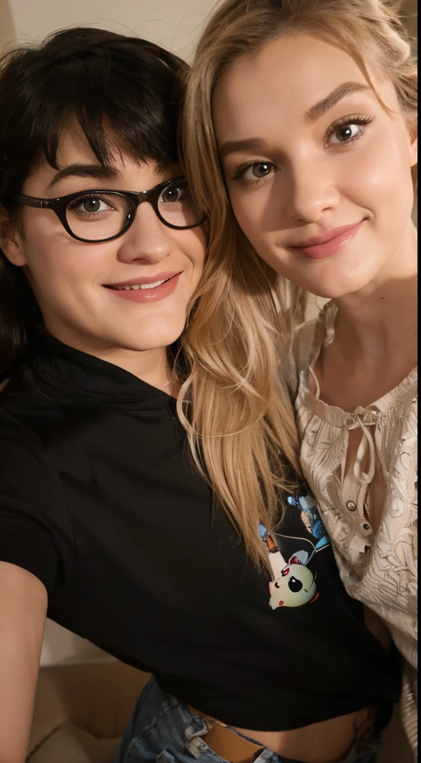 Two women posing for a picture in front of a mirror - SeaArt AI