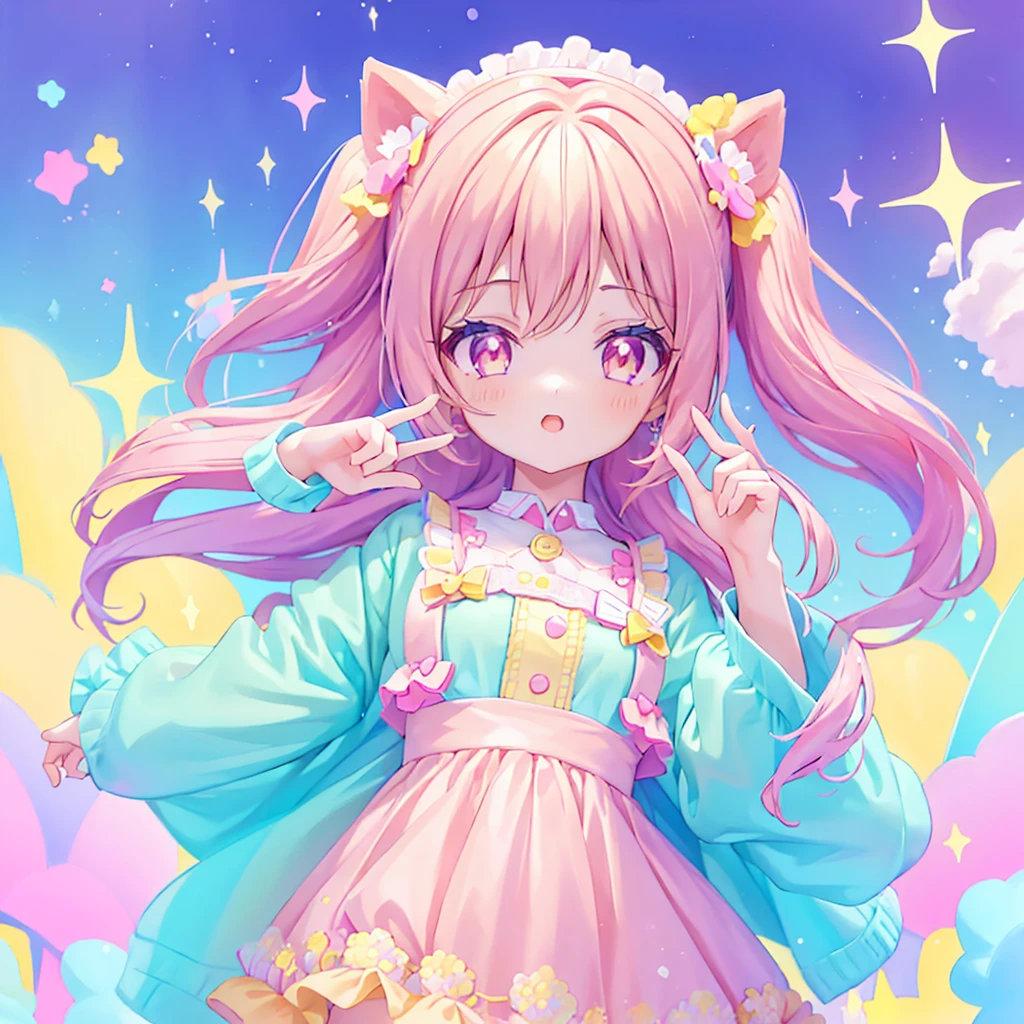 (1girl), idolmaster, Closeup, olho, Kawaiitech, kawaii, fofo, pastels colors, best quality, Feliz, Fundo profundo