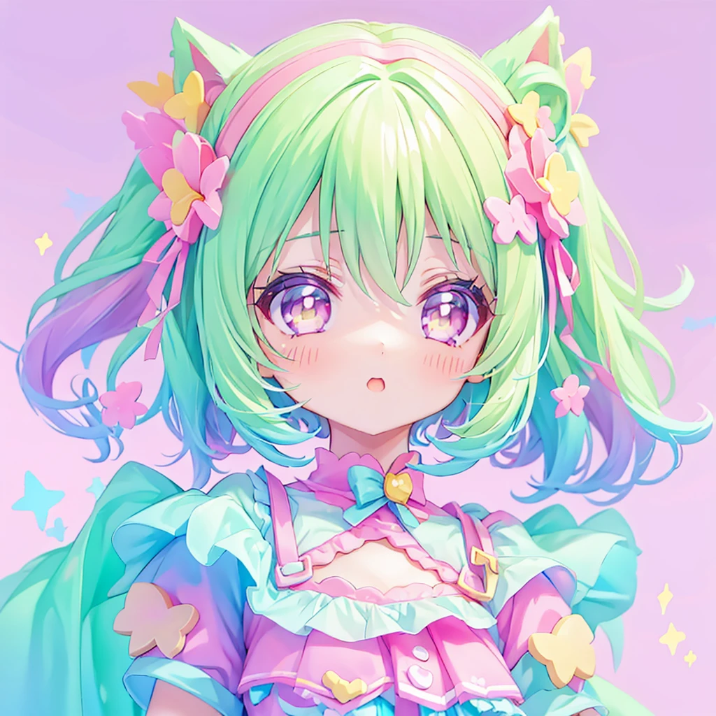 (1girl), idolmaster, Closeup, olho, Kawaiitech, kawaii, fofo, pastels colors, best quality, Feliz, Fundo profundo