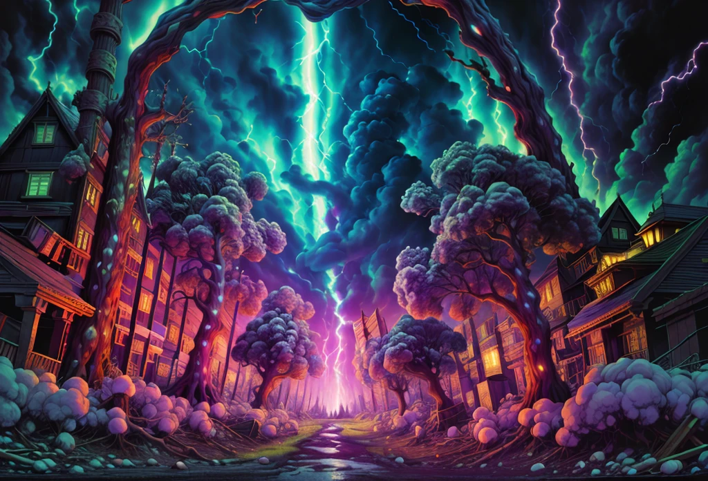 (best quality,4k,8k,highres,masterpiece:1.2),ultra-detailed,(realistic,photorealistic,photo-realistic:1.37),magical sheep,magical ram,made of thunder,made of lightning,scolding,destroying,trees,farms,houses,people,stormy sky,furious expression,devastation,fearful villagers,crackling energy,burning debris,ruined landscapes,thunderbolts,lightning strikes,chaos,overeager destruction,retribution,apocalyptic scene,gloom and doom,mystical creatures,magical curse,never-ending cycle of destruction,dark vortex of power,intense battle,wizard summoning,ominous presence,surreal atmosphere,elements of fantasy,electrifying power,sizzling energy,imposing figures,godlike powers,mythical proportions,storm of chaos,sacrificial rituals,dramatic narrative,ominous prophecy,colorful bursts of lightning,dimly lit torches,ancient ruins,collapsed structures,cowering survivors,desperation,awe-inspiring spectacle,beautifully tragic,Cinematic masterpiece.