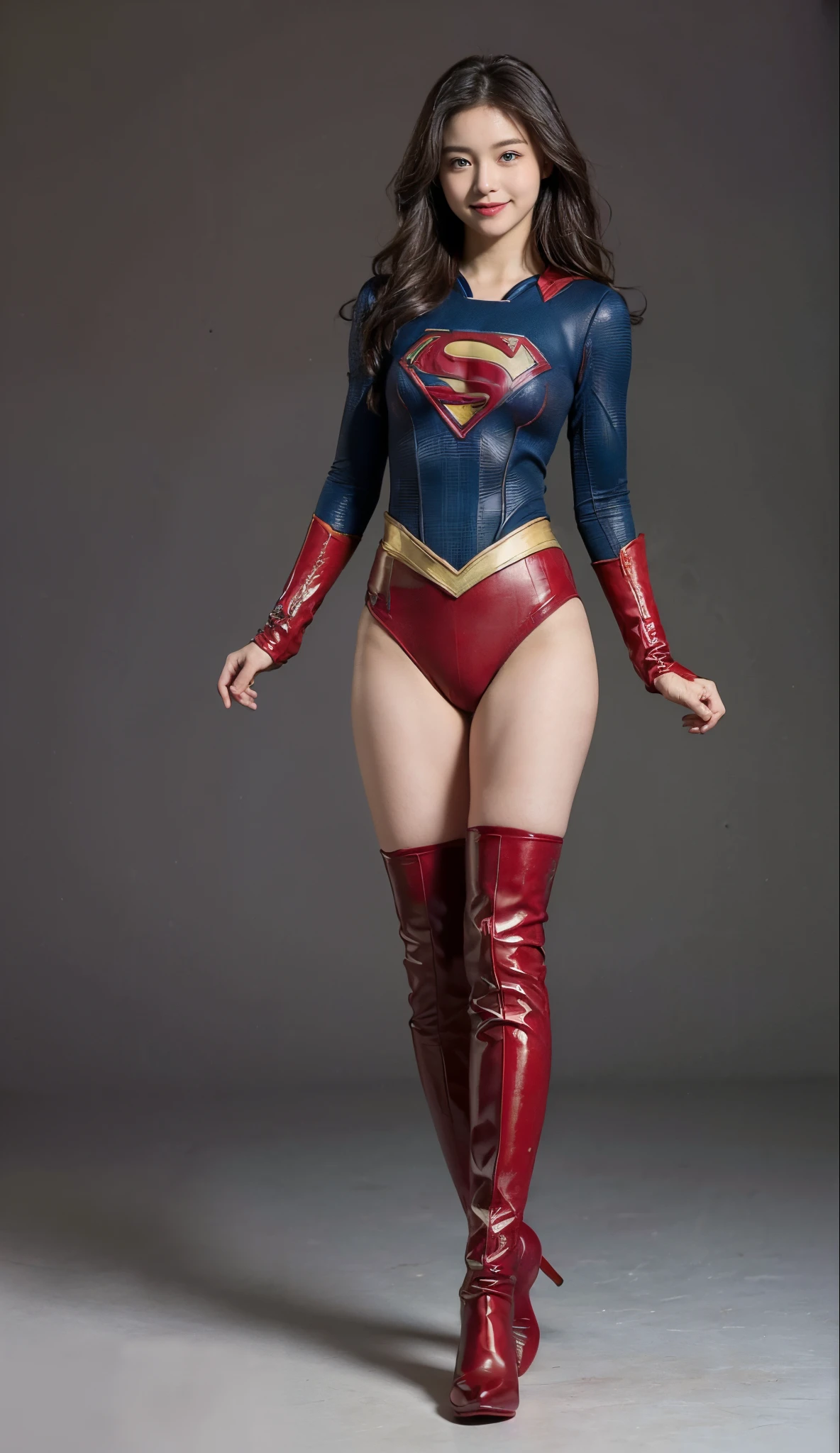 No background、(((Beautiful legs in black tights.)))、(((Legally express the beauty of your smile)))、((((Make the most of your original images)))、(((体にぴったりフィットするSupergirl Costume)))、(((Supergirl Costume)))、(((Beautiful hair with twin tails)))、(((suffering)))、(((Please wear black tights....、Wear red boots)))、((Best image quality、8k))、((Highest quality、8k、masterpiece:1.3))、(((Preserve background )))、Sharp focus:1.2、Beautiful woman with perfect figure:1.4、Slim Abs:1.2、Wet body:1.5、Highly detailed face and skin texture、8k