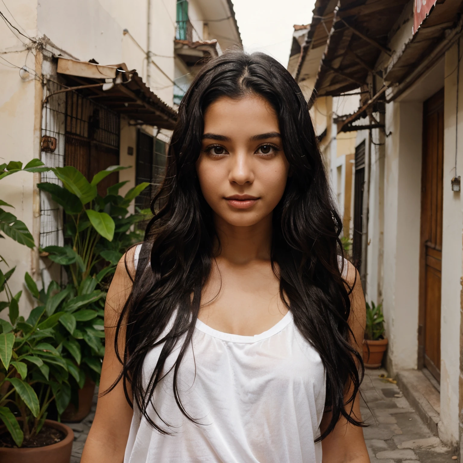 A Brazilian girl with a long wavy Black hair.