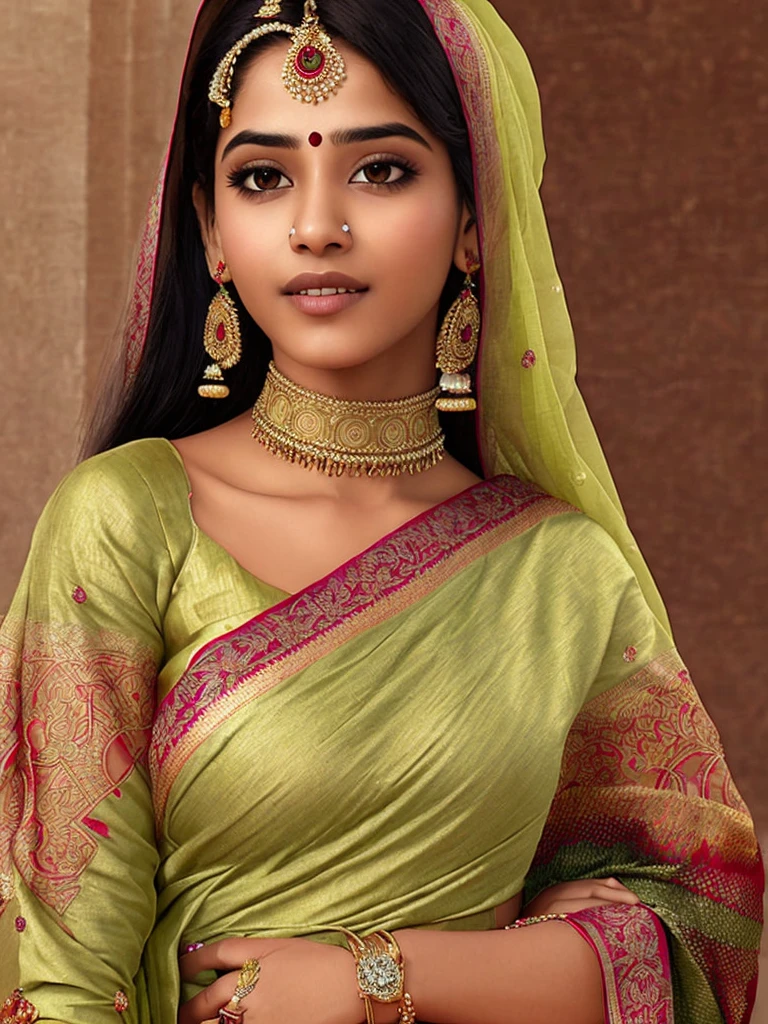 Realistic indian maharashtra girl wearing sari beautiful