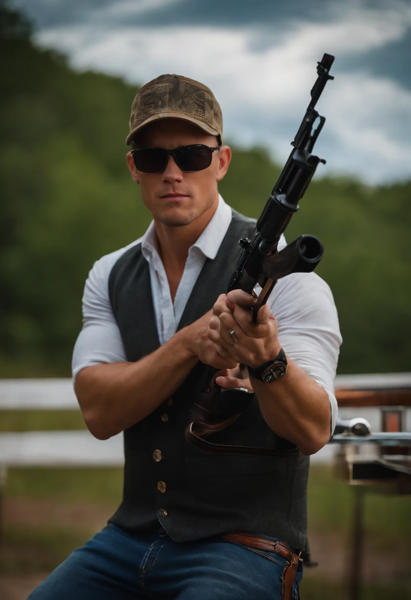 A photo of Cody at the local shooting range, aiming down the sights of a high-powered rifle with a focused expression on his face.,original,Cody “Thunder” Johnson, a fictional NASCAR legend, hails from the heart of Alabama, embodying the spirit of a true Southern country boy. He sports a rugged, unpolished look, often seen with a baseball cap, a casual flannel shirt, and jeans, his demeanor as relaxed and easy-going as his attire.