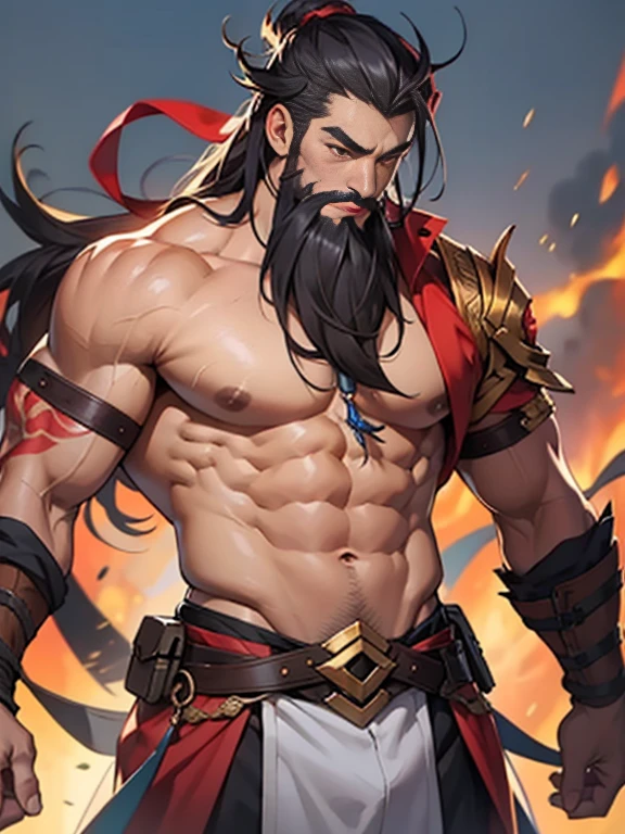 zhangfei,1 boy,musculous,tmasterpiece,Best quality at best,Long beard,zhangfei