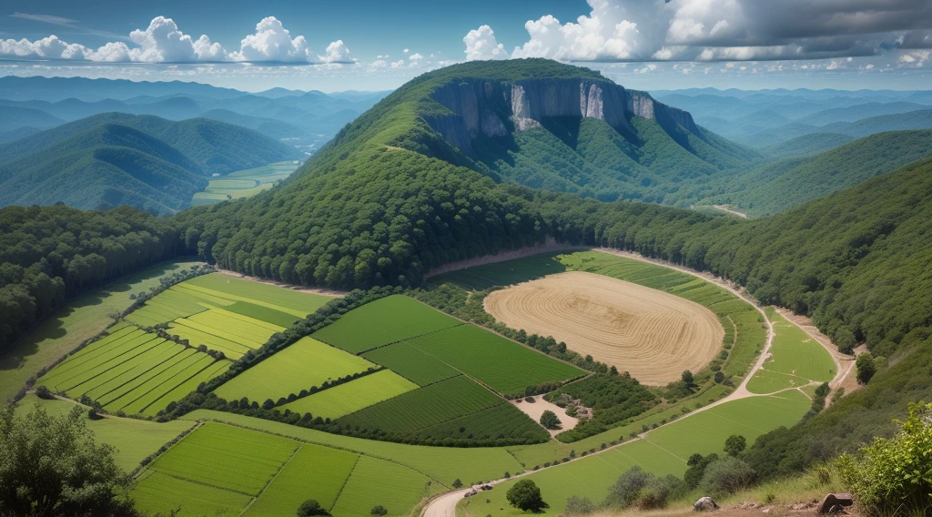 Brazillian farm and forest, background, texture, pattern, top view, dynamic lights, epic scene --s1