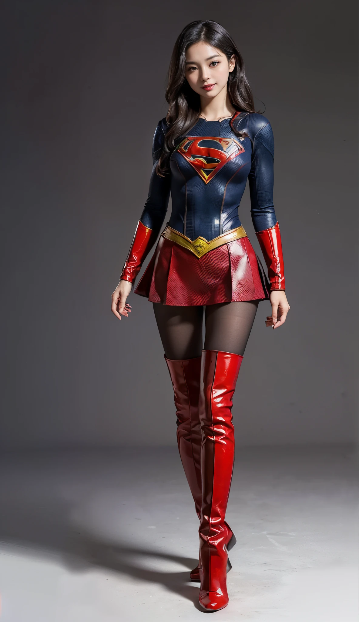 pain、mouth is always open sloppily、Drool is always dripping from my mouth、Asian Beautiful Girl、(((Wear black tights on your beautiful legs.)))、(((beauty legs)))、(((facial expression of smile)))、((((Make the most of the original image)))、(((Supergirl Costume)))、(((a short bob、beautiful hairl)))、(((Suffering)))、(((Feet must necessarily be worn with black tights)))、(((You need to wear red boots)))、((Top image quality、8K))、((top-quality、8K、​masterpiece:1.3))、(((Keep your background simple)))、Crisp focus:1.2、Beautiful woman with perfect body shape:1.4、Slender Abs:1.2、a wet body:1.5、Highly detailed facial and skin texture、8K、beauty legs
