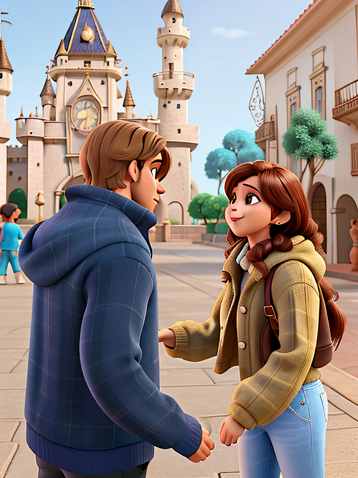 casal estilo disney pixar alta qualidade melhor qualidade. Cara da rapiriga fofa e rapaz com capuz