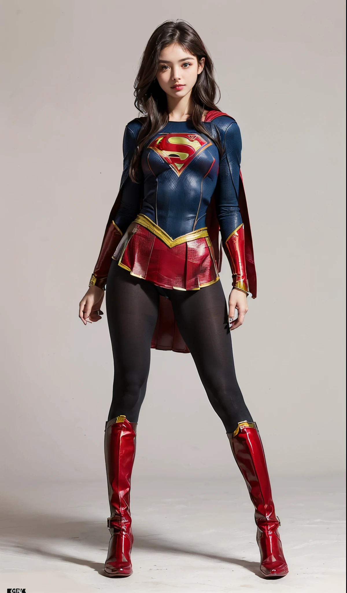 Suffering、mouth is always open sloppily、Drool is always dripping from my mouth、Asian Beautiful Girl、(((Wear black tights on your beautiful legs.)))、(((beauty legs)))、(((facial expression of smile)))、((((Make the most of the original image)))、(((Supergirl Costume)))、(((a short bob、beautiful hairl)))、(((Suffering)))、(((Feet must necessarily be worn with black tights)))、(((You need to wear red boots)))、((Top image quality、8K))、((top-quality、8K、masterpiece:1.3))、(((Keep your background simple)))、Crisp focus:1.2、Beautiful woman with perfect body shape:1.4、Slender Abs:1.2、a wet body:1.5、Highly detailed facial and skin texture、8K、beauty legs